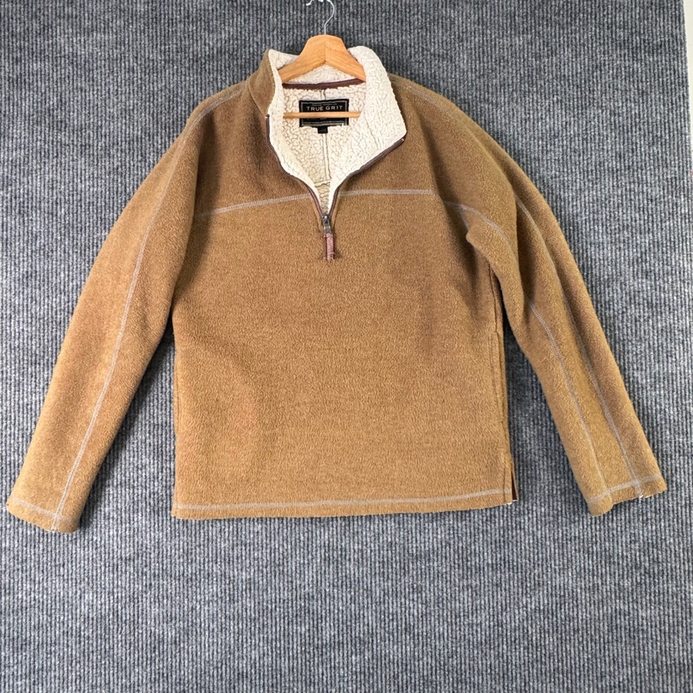 True Grit‎ Mens S Sherpa Fleece 1/4 Zip Pullover Tan Brown Cozy Jacket